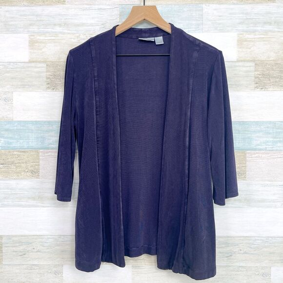 Chicos Travelers Stretchy Open Cardigan Sweater Purple Vintage Womens Small - Picture 1 of 5